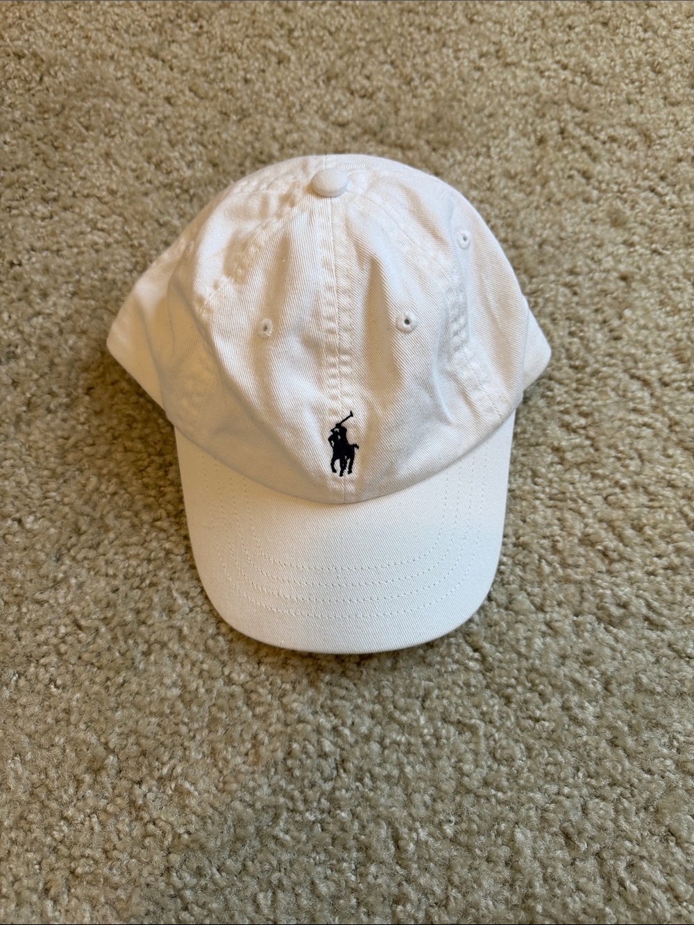 Ralph Lauren Kids White Baseball Hat with Navy Polo Logo